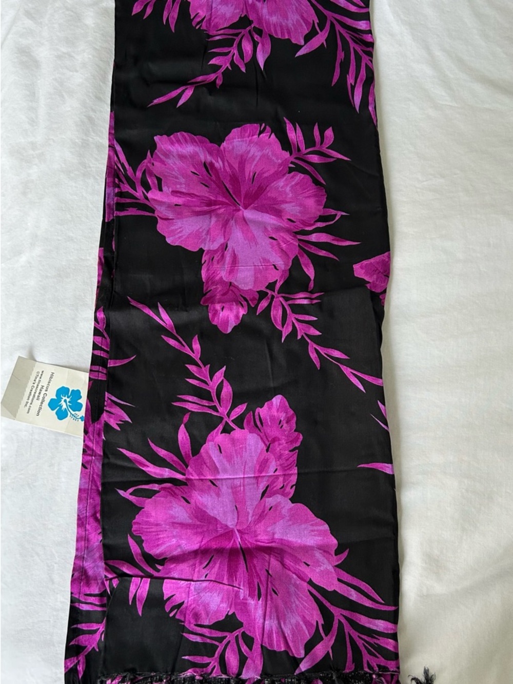 Black Sarong with Pink Purple Floral Print Uniquely Fashionable